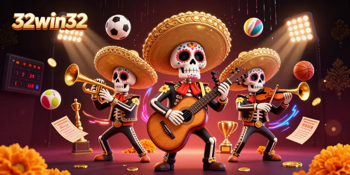 Bet on thrilling experiences at 32win32 with a vibrant mariachi band amidst sports excitement.