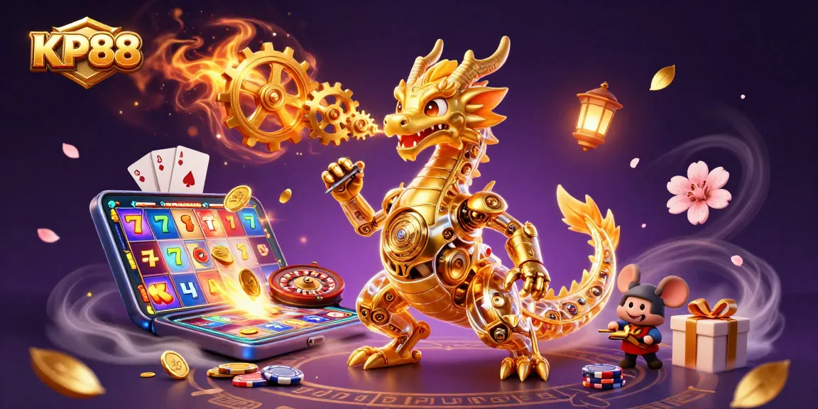 Experience thrilling gameplay at KP88 with a golden dragon and exciting slot game elements.