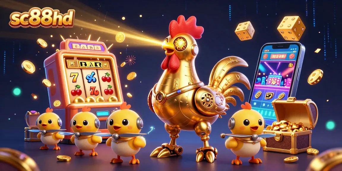 Experience the excitement of sc88hd with a 3D slot machine explosion and vibrant casino elements.